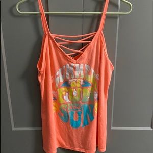 Graphic V-neck front laced tank top